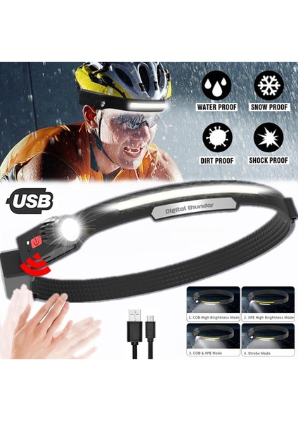 USB Şarj Edilebilir LED Çift Işık Kaynağı Hareket Sensörü Far 4 Aydınlatma Modu Acil Çalışma Işığı Dış Mekan Su Geçirmez Kamp Far (Yurt Dışından)