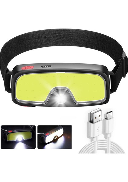 Dış Mekan Su Geçirmez Far USB Şarj Edilebilir Cob + LED Çift Işık Kaynağı 3 Modlu El Feneri, Açık Havada Kamp ve Baret Çalışması Için (Yurt Dışından)