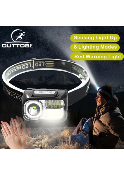 Outtobe Farlar LED Far Şarjlı Far Ayarlanabilir Far Torç Indüksiyonlu USB Şarjlı Far Uyarı Fonksiyonlu Farlar Dış Mekan Su Geçirmez Far (Yurt Dışından)