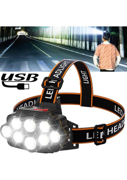 8 LED Farlar, USB Şarj Edilebilir Su Geçirmez 4 Mod Kamp Yürüyüş Tırmanma Gece Gezileri Balıkçılık Için Süper Parlak Farlar (Yurt Dışından)