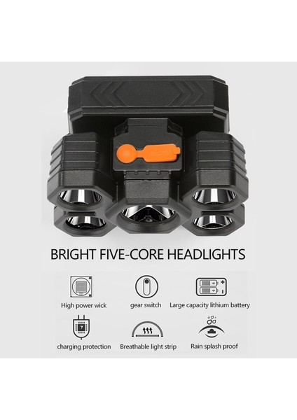 Güçlü Işık 5 LED Far USB Şarj Edilebilir Taşınabilir El Feneri Açık Su Geçirmez Far Kamp Yürüyüş Balıkçılık Acil (Yurt Dışından) fiyatları