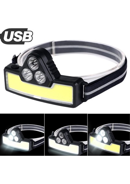Süper Parlak Cob LED Far 3 Mod Su Geçirmez El Feneri USB Şarj Edilebilir Far, Açık Hava Sporları Kamp Bisiklet Yürüyüş Balıkçılık Için Dahili Pil ile (Yurt Dışından)