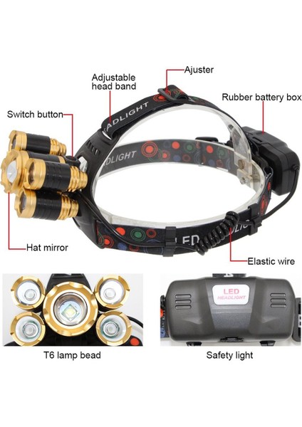 Yeni Şarj Edilebilir Xml T6 5 LED Mtb Far Bisiklet Işık Süper Parlak Altın (Yurt Dışından) fiyatları