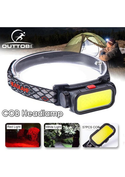 Outtobe LED Cob Far Güçlü LED Far USB Şarj Edilebilir Far Su Geçirmez Işık Far El Feneri Kamp Balıkçılık Açık Yürüyüş Far Kafa Lambası Kafa Işığı Geniş Aydınlatma (Yurt Dışından)