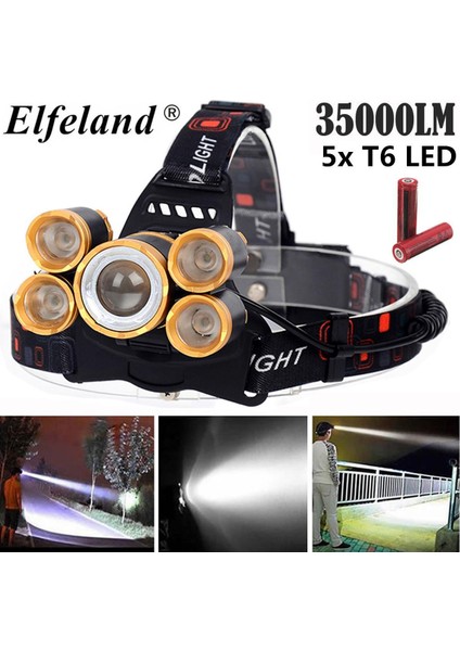 90000LM Elfeland 5xt6 LED Far Şarj Edilebilir Far Kafa Lambası Torch +18650 (Yurt Dışından)