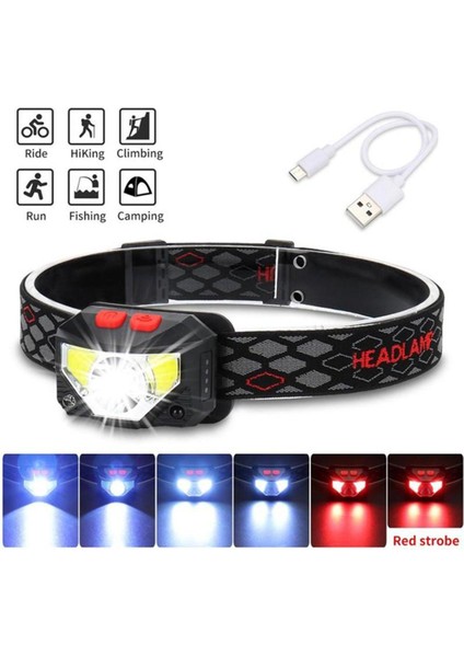 LED Şarj Edilebilir Sensör Far Su Geçirmez Far 6 Işık Modu Sensör Çalışma Işığı Koşu, Kamp, Yürüyüş ve Daha Fazlası Için El Feneri (Yurt Dışından)