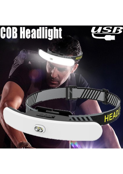 Dış Mekan Cob Farları 6 Mod USB Şarj Edilebilir Farlar Sürüş Projektörleri Kırmızı Işık Uyarı Farları (Yurt Dışından)