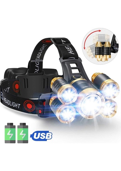El Feneri, Ultra Parlak 5led Far, USB Şarj Edilebilir Su Geçirmez Far El Feneri, Kamp Için Mükemmel, Koşu (Yurt Dışından) fiyatları