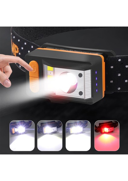 Sl-12 LED Far 6 LED Tip-C Şarj Ipx4 Su Geçirmez Sensör Far Yürüyüş Balıkçılık Projektör (Yurt Dışından)