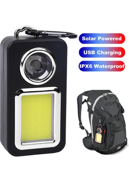 Mini Cob LED El Feneri Çalışma Işığı USB Şarj Edilebilir ve Güneş Enerjili El Feneri Anahtarlık ile Acil Durum Işığı (Yurt Dışından)