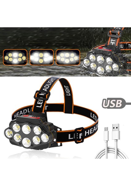 Taşınabilir 8led Balıkçılık Güçlü Far 4 Modu Kafa El Feneri USB Şarj Edilebilir Far Su Geçirmez Açık Kamp Balıkçılık Yürüyüş Lambası (Yurt Dışından)