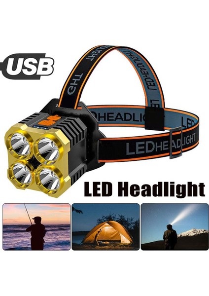 USB Şarj Edilebilir Far Taşınabilir Far Parlak Çalışma Işığı El Feneri Açık Hava Sporları Kamp Yürüyüş Araba Tamir Aracı (Yurt Dışından)