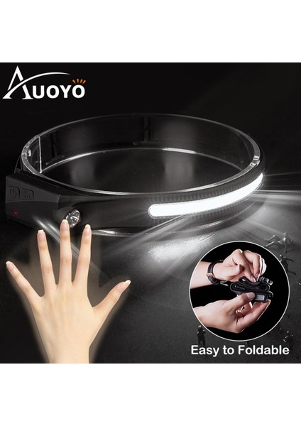 Auoyo LED Cob Far USB Şarj Edilebilir Far Ipx6 Su Geçirmez Işık Far El Feneri Kamp Balıkçılık Açık Yürüyüş Far Kafa Lambası Kafa Işığı Geniş Aydınlatma (Yurt Dışından)