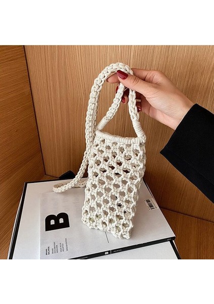 2022 Moda Kadın Küçük Crossbody Telefon Çantası Düz Renk Oymalı Dokuma Tığ Işi Hafif Örgülü Omuz Çantası (Yurt Dışından) fiyatları