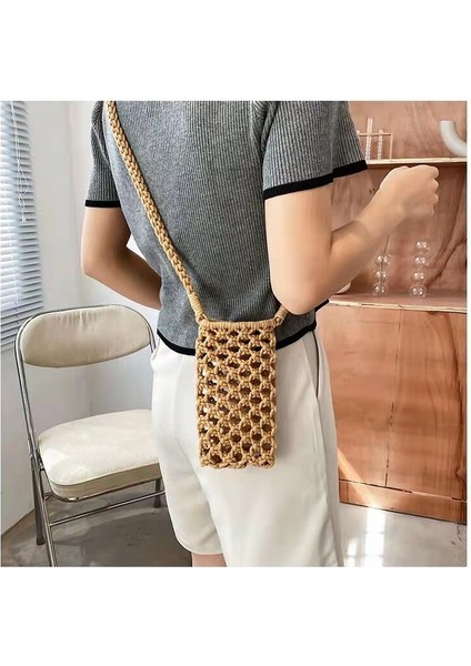 2022 Moda Kadın Küçük Crossbody Telefon Çantası Düz Renk Oymalı Dokuma Tığ Işi Hafif Örgülü Omuz Çantası (Yurt Dışından) fırsatları