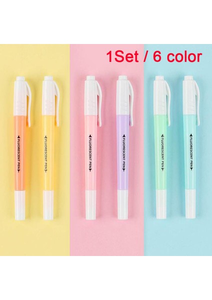 6 Adet Şeker Renk Çift Kafa Fosforlu Kalem Kırtasiye Marker Ofis Okul Seti (Yurt Dışından)