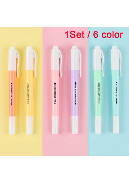 6 Adet Şeker Renk Çift Kafa Fosforlu Kalem Kırtasiye Marker Ofis Okul Seti (Yurt Dışından) fiyatları
