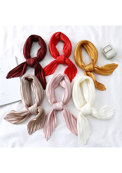 Yeni Buruşuk Kare Ipek Eşarp Küçük Boyun Bandana Kadınlar Için Buruşuk Katı Hairband Dekorasyon Sıska Kolu Şeritler Fular (Yurt Dışından)