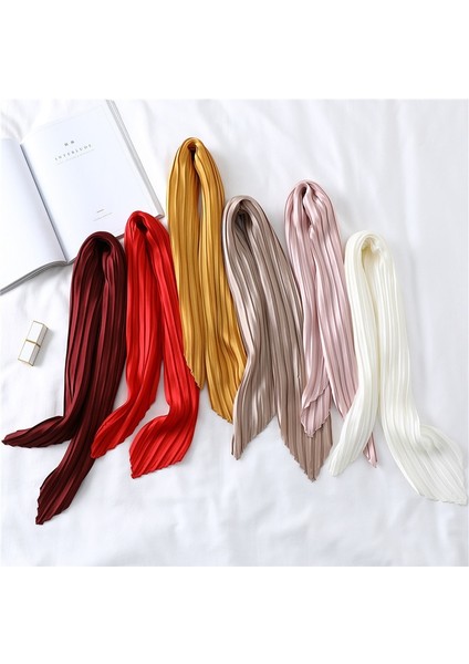 Yeni Buruşuk Kare Ipek Eşarp Küçük Boyun Bandana Kadınlar Için Buruşuk Katı Hairband Dekorasyon Sıska Kolu Şeritler Fular (Yurt Dışından) fiyatları