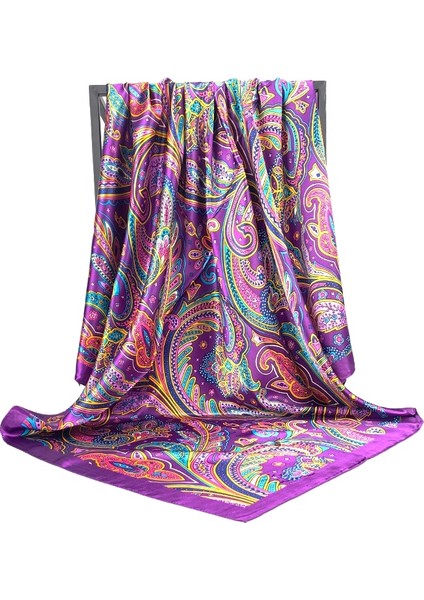 90X90CM Atkılar Kadın Baskı Saç Boyun Kare Ipek Ofis Bayan Şal Bandana Mendil Headcloth Fular Kadın Wrap Susturucu (Yurt Dışından)