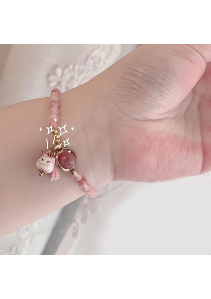 Yeni Renk Basit Sevimli Seramik Şanslı Kedi Yıldız Bilezik El Dokuması Kırmızı Renkler Halat Bileklik Kadınlar Için Genç Kız Takısı Hediye (Yurt Dışından)