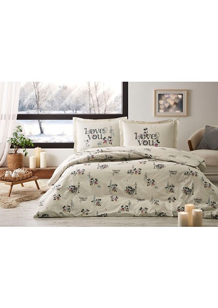 Mickey & Minnie Mouse Love You Çift Kişilik Disney Lisanslı Lastikli Fitted Çarşaf Nevresim Takımı fiyatları