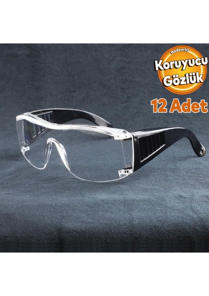 12 Adet Iş Güvenlik Gözlüğü Lazer Uv Laboratuvar Laborant Koruyucu Kaynak Toz Korumalı Gözlük Şeffaf