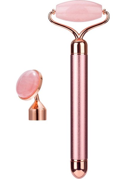 In 1 Elektrikli Doğal Gül Kuvars Yeşim Rulo Yüz Kaldırma Kristal Yeşim Taşı Yüz Rulo Güzellik Masaj Aletipembe (Pembe) (Yurt Dışından)