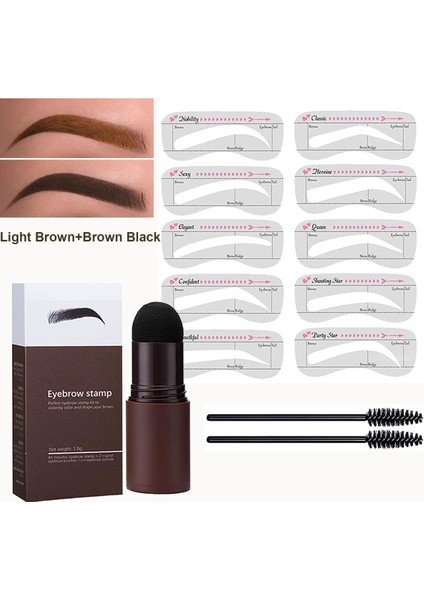 Kaş Damgası Şablon Seti 2'li Açık Kahverengi + Kahverengi Siyah Tek Adımlı Kaş Damgası Şekillendirme Seti (Yurt Dışından)