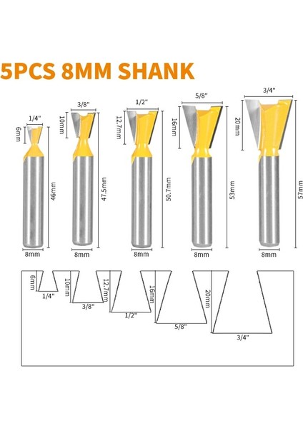 Yusun 8 mm Shank Kırlangıç Ortak Yönlendirici Bit 14 Derece Ağaç Işleme Freze Kesicisi Gravür Uçları Yüz Değirmeni (Yurt Dışından) modelleri