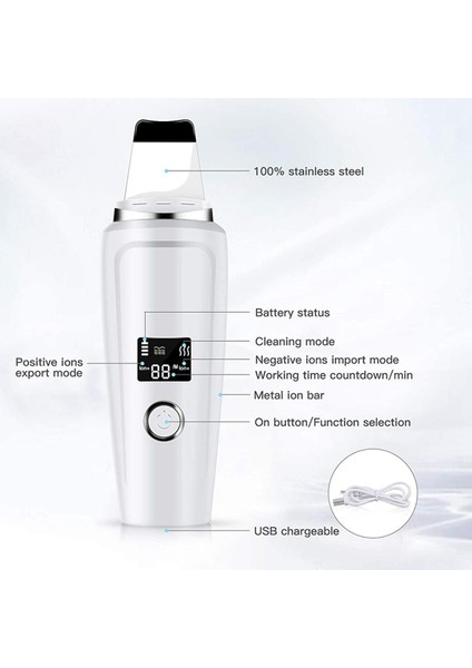 Ultrasonik Yüz Cilt Scrubber Temizleyici Yüz Masajı Cilt Bakımı Temizleyici Iyon Akne Siyah Nokta Remover Soyma Küreği (Yurt Dışından)