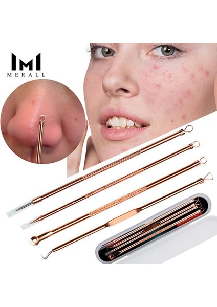 Merall 4 Adet/takım Siyah Nokta Komedon Akne Sivilce Siyah Nokta Remover Aracı Kaşık Yüz Cilt Bakımı Aracı Iğneler Yüz Gözenek Temizleyici (Yurt Dışından)