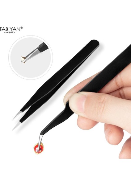 2 Adet Paslanmaz Çelik Toplama Tırnak Sanat Aracı Anti-Manyetik Makası Kesme Cımbız Kavisli Düz Yapay Elmas Glitter (Yurt Dışından)