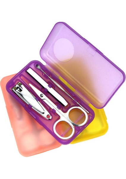 Profesyonel Paslanmaz Çelik Tırnak Makası Seti 4 Parça Plastik Şeffaf Makas Kutu Seti Düzeltici Bakım Manikür Makinesi Tırnak Aracı Kiti (Yurt Dışından)