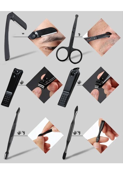 Siyah Tırnak Makası 7 Parçalı Set Güzellik Manikür Paslanmaz Çelik Aletler Manikür Pedikür Makas Tırnak Makası Tam Paket (Yurt Dışından) modelleri