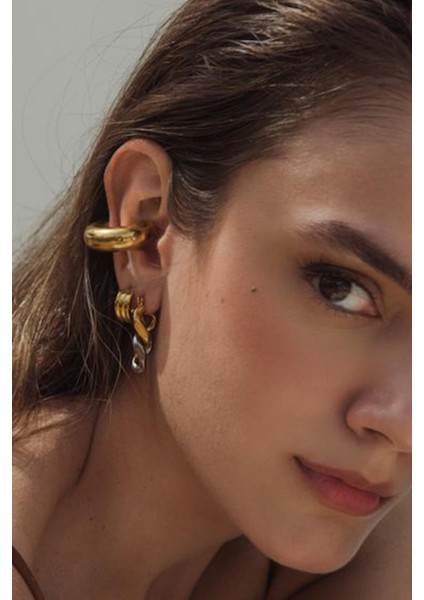 Geçirmeli Kalın Boru Chunky Gold Renk Kıkırdak Küpe fiyatları