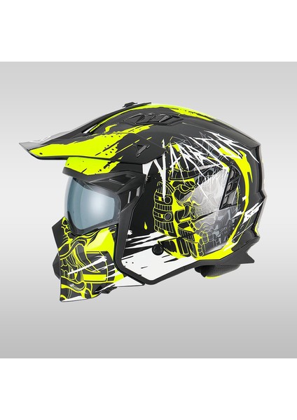 X1-X Seul Matt Warrior Black Yellow White Moduler Motosiklet Kaskı