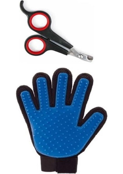 2'li Set Evcil Kedi Köpek Tırnak Makası Tüy Toplama Eldiveni ve Makası 2 Ürün 1 Arada