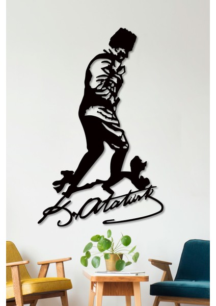 Atatürk Kocatepe'de Imzalı Dekoratif Siyah Metal Duvar Tablosu 1,5 mm Kalınlık