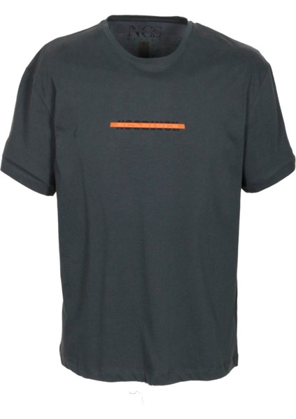 Erkek Oversize Tişört Antrasit Sırt Baskılı Bisiklet Yaka Pamuk Slim Fit Baskılı T-Shirt Ncs Jeans 1190