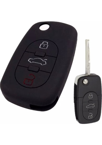 Audi A2 A3 A4 A6 A8 Silikon Anahtar Koruma Kılıfı 3 Tuşlu