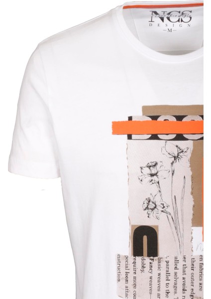 Erkek Tişört Bisiklet Yaka Beyaz Pamuk Slim Fit Baskılı T-Shirt Ncs Jeans 1228 fırsatları