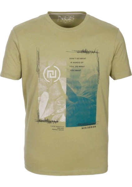 Erkek Tişört Bisiklet Yaka Olive Pamuk Slim Fit Baskılı T-Shirt Ncs Jeans 1209