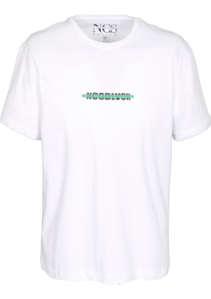 Erkek Oversize Tişört Beyaz Sırt Baskılı Bisiklet Yaka Pamuk Slim Fit Baskılı T-Shirt Ncs Jeans 1190