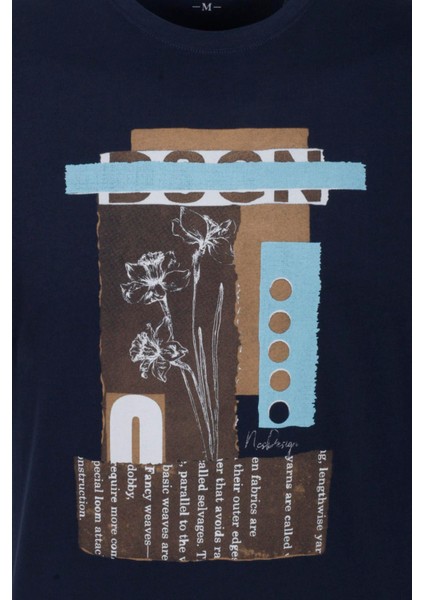 Erkek Tişört Bisiklet Yaka Lacivert Pamuk Slim Fit Baskılı T-Shirt Ncs Jeans 1228 modelleri