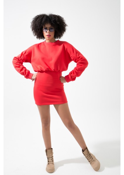 Muub's Maya Kol Lastik Detaylı 3 Iplik Şardonlu Bel Lastikli Vatkalı Sweat Elbise Hb fiyatları