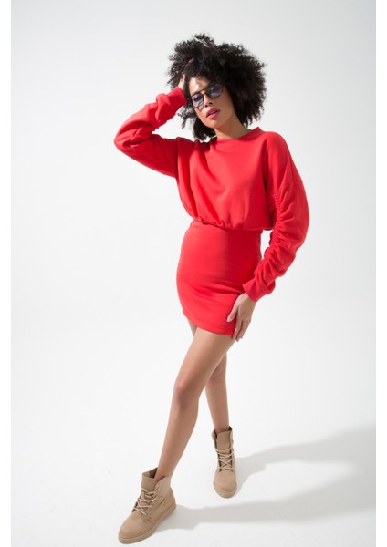 Muub's Maya Kol Lastik Detaylı 3 Iplik Şardonlu Bel Lastikli Vatkalı Sweat Elbise Hb indirimleri