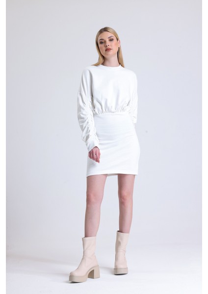 Muub's Maya Kol Lastik Detaylı 3 Iplik Şardonlu Bel Lastikli Vatkalı Sweat Elbise Hb