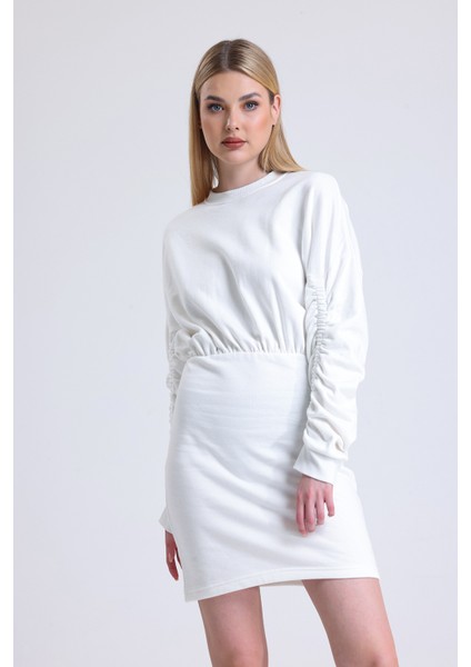 Muub's Maya Kol Lastik Detaylı 3 Iplik Şardonlu Bel Lastikli Vatkalı Sweat Elbise Hb modelleri