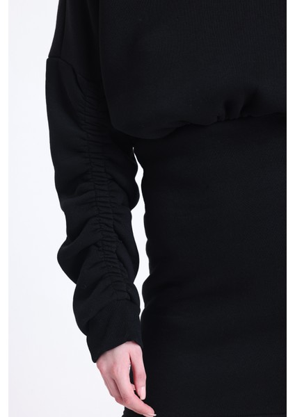 Muub's Maya Kol Lastik Detaylı 3 Iplik Şardonlu Bel Lastikli Vatkalı Sweat Elbise Hb fırsatları